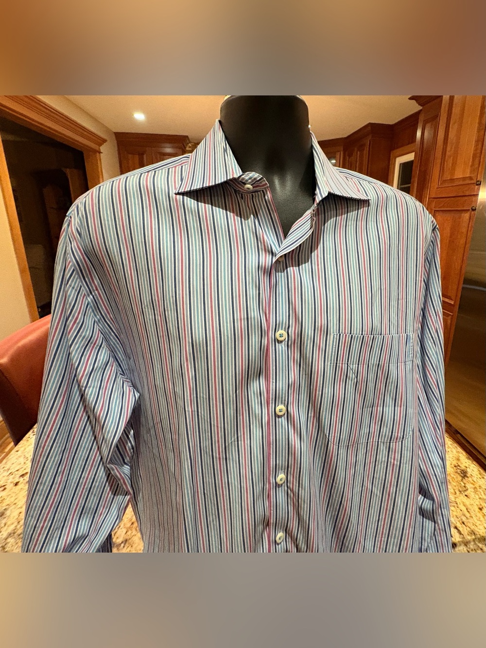Peter Millar Striped Dress Shirt in Blue, Pink, White